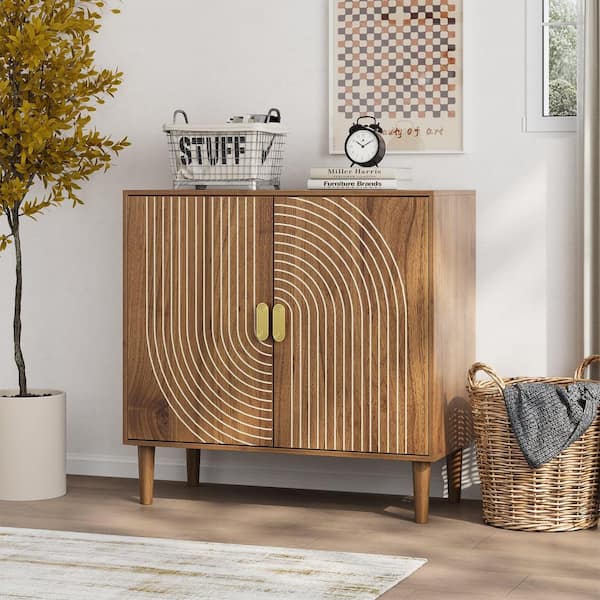 Josephine Brown Wood 31.3 in. Buffet Storage Sideboard, Storage Cabinet, Console Table with 2 Doors, Adjustable Shelves