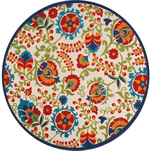 Nourison Aloha Multicolor 8 Ft X, Outdoor Round Rug
