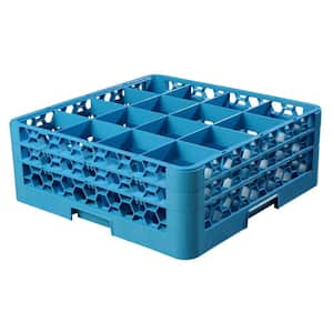19.75x19.75 in. 16-Compartment 2 Extender Glass Rack (for Glass 4.19 in. Diameter, 6.34 in. H) in Blue (Case of 3)