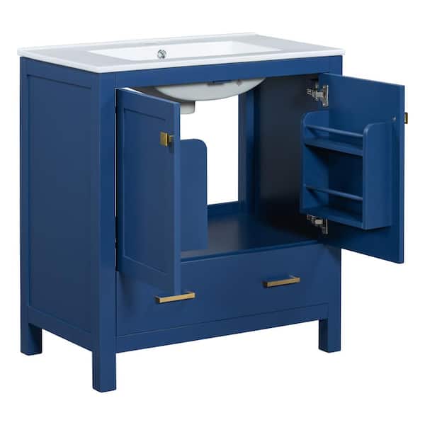30in.W x 18 in.D x 34 in. H Blue Bathroom Vanity Freestanding Single Sink,Soft Closure,Top Ceramic with White Basin