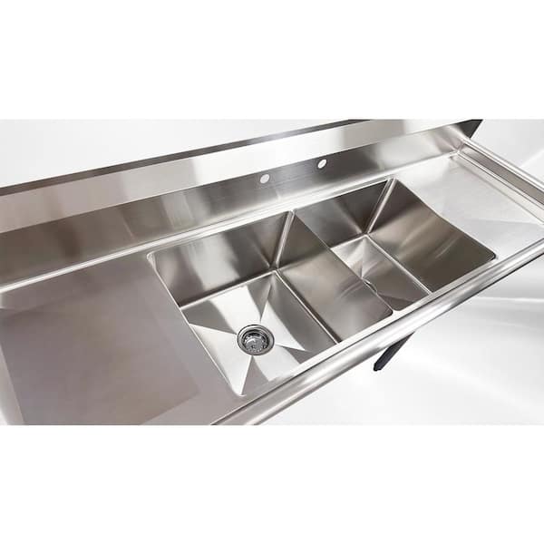 72 in. Stainless Steel 2-Compartment Commercial Sink with drainboard
