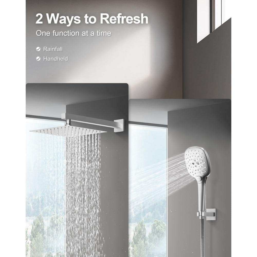 Nickel Wall Mounted Adjustable Rain Shower System with Handheld