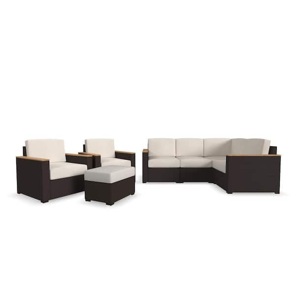 HOMESTYLES Palm Springs Brown 4-Piece Wicker Rattan Patio Outdoor Conversation Set with Tan Cushions