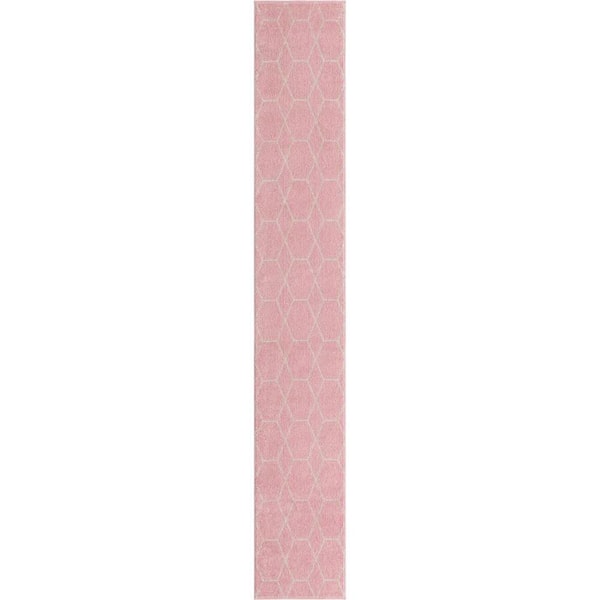StyleWell Trellis Frieze Light Pink/Ivory 2 ft. x 13 ft. Geometric Runner Rug