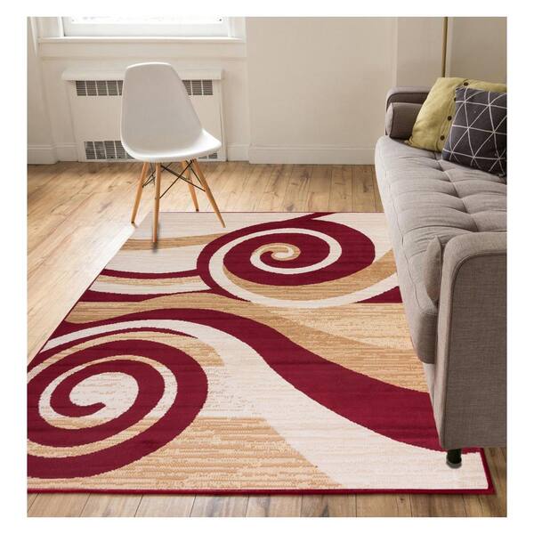 Well Woven Miami Maple Waves Modern Scrolls Red 5 ft. x 7 ft. Area Rug