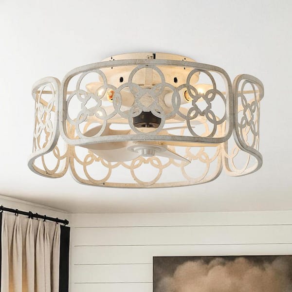 18 in. Farmhouse Flush Mount Ceiling Fan w/ Light and Remote, White Fandelier for Small Rooms and Bedrooms, Low Profile