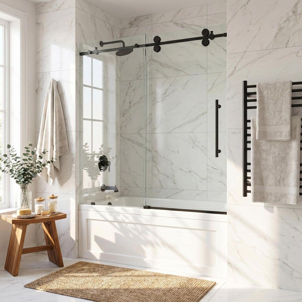 VIGO Elan 56 to 60 in. W x 66 in. H Sliding Frameless Tub Door in