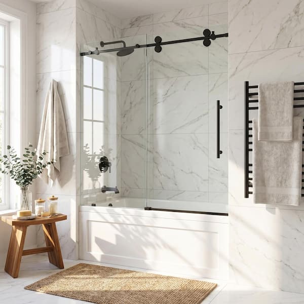 VIGO Elan 56 to 60 in. W x 66 in. H Sliding Frameless Tub Door in