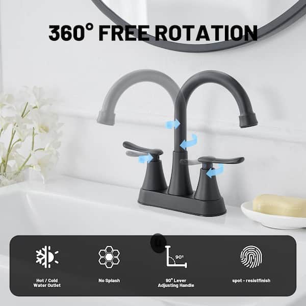 4 in. Centerset 2-Handle High-Arc Bathroom Faucet in Matte Black