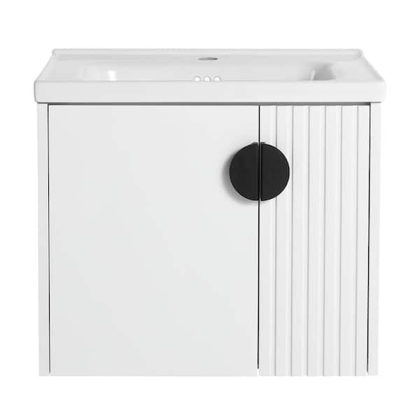 Unbranded 24 in. W x 18.5 in. D x 20.69 in. H Single Sink Wall-Mount Bath Vanity in White with White Ceramic Top for Bathroom