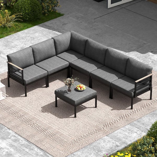 Crestlive Products 5-Piece Outdoor Sectional Sofa Set with Removable armrests Patio Conversation Set with Cushions and Pillows in Dark Gray
