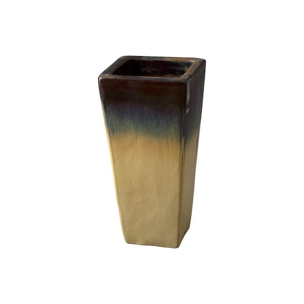 Emissary 24 in. Tall Cream/Java Ceramic Square Planter