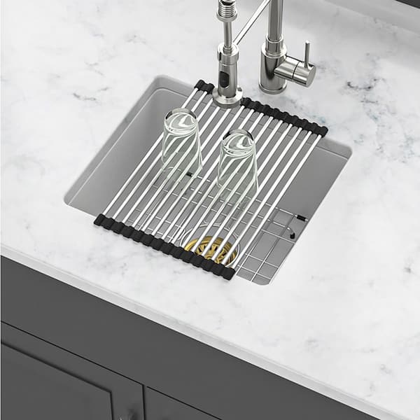 18 in. Undermount Single Bowl White Quartz Kitchen Sink with Bottom Grids