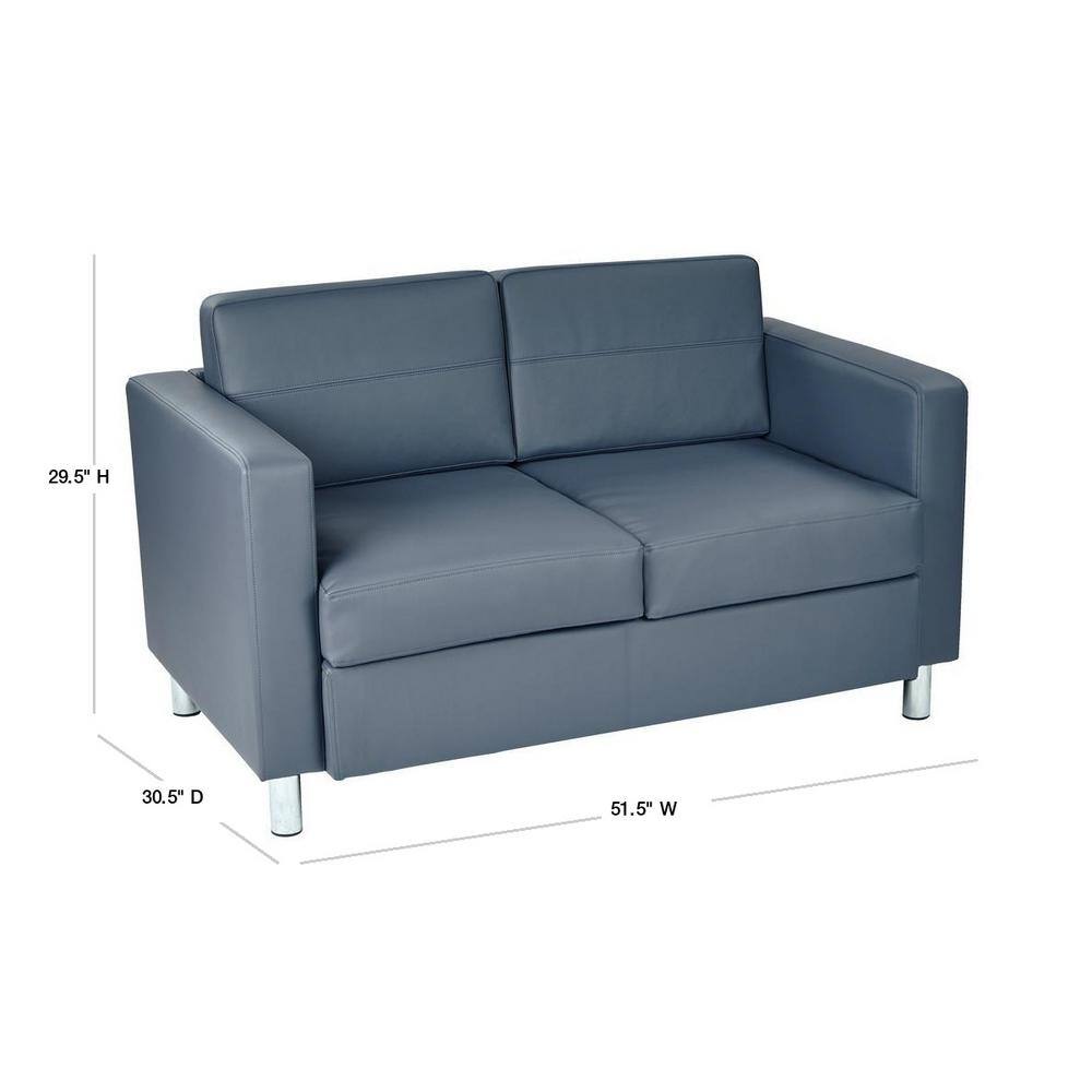 Dillon Blue Faux Leather Loveseat with Track Arms
