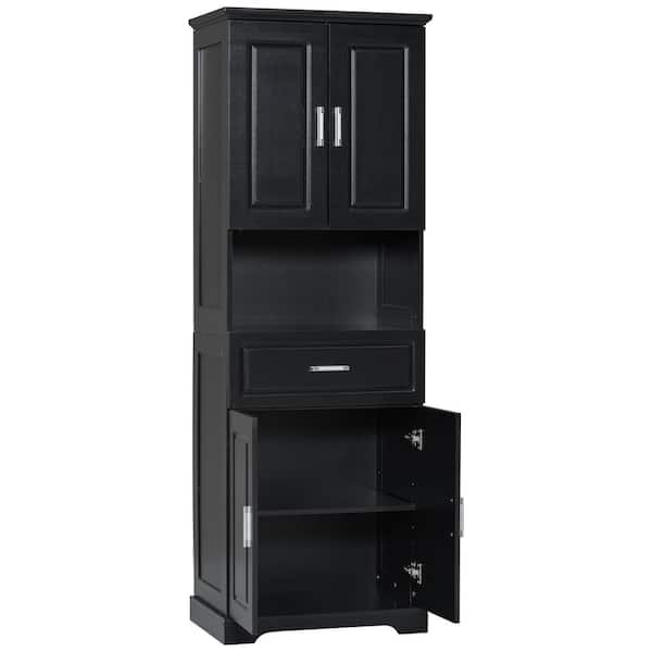 16.10 in. W x 24.50 in. D x 70.80 in. H Bathroom Storage Wall Cabinet in Black