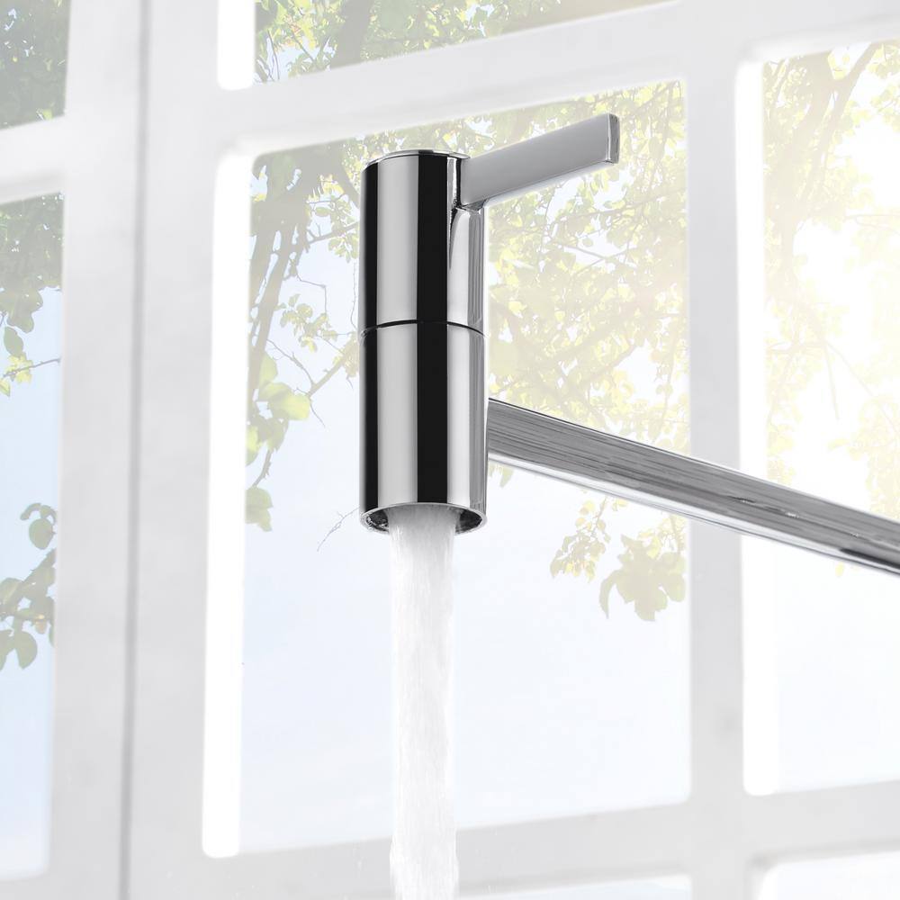 Polished Chrome Wall-Mount Pot Filler Faucet with Dual Ceramic Discs