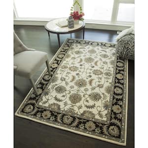 New Dynasty Ivory Gray 2 ft. x 4 ft. Wool Area Rug