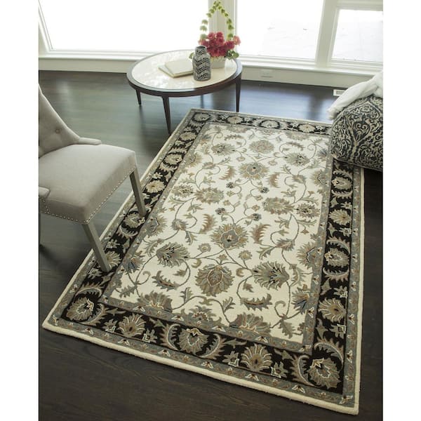 New Dynasty Ivory Gray 2 ft. x 4 ft. Wool Area Rug