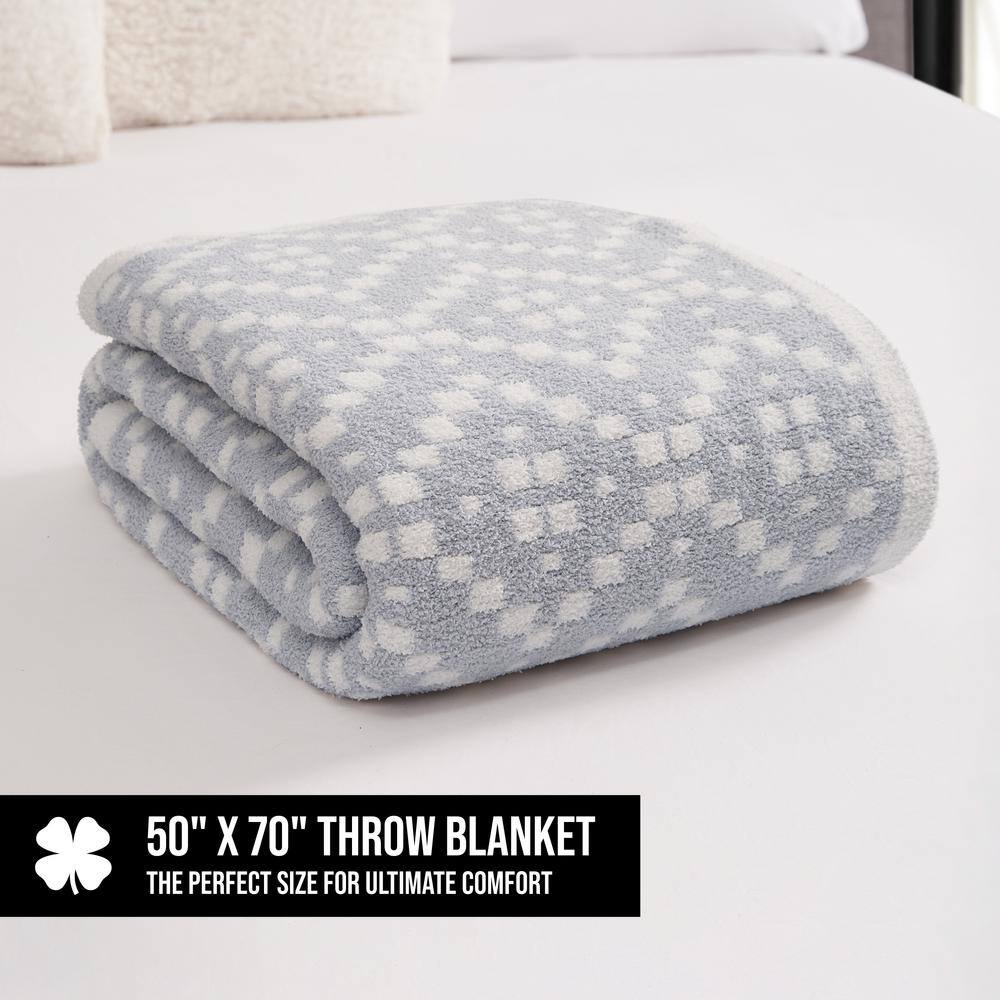 Gray Geometric Jacquard Reversible Knitted Throw Blanket 50" x 70"