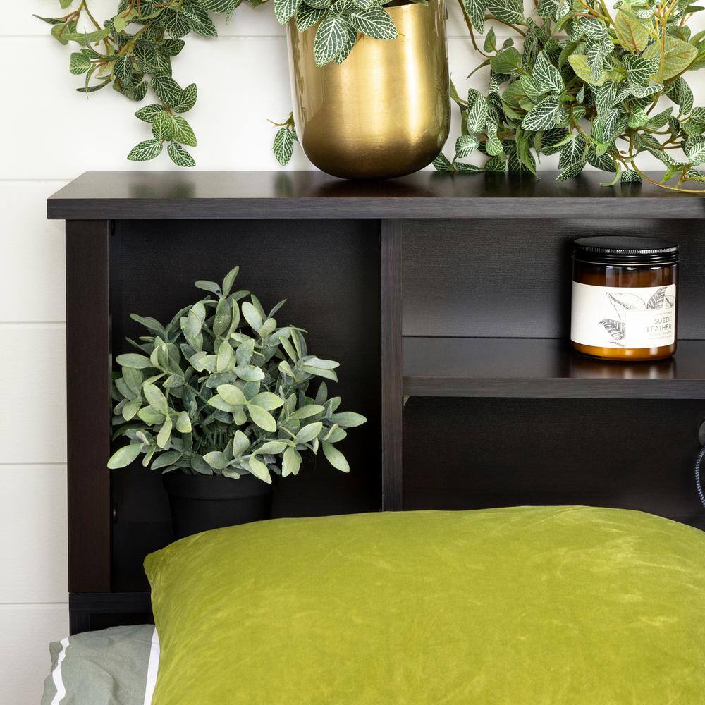 Chocolate Full/Queen Wood Bookcase Headboard with Storage