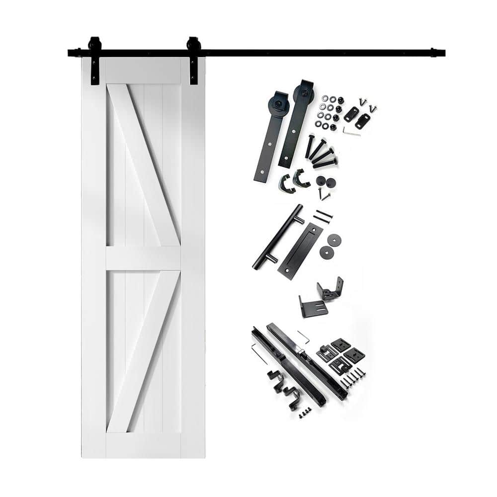 28 in. x 84 in. K-Frame White Solid Pine Wood Interior Sliding Barn Door with Hardware Kit, Non-Bypass price history on PriceWatchPro