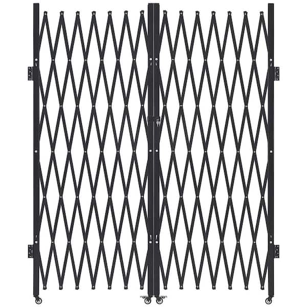 145.67 in. x 86.81 in. Black Steel Double Folding Security Gate, with 360° Swivel Casters, Outdoor Barricade