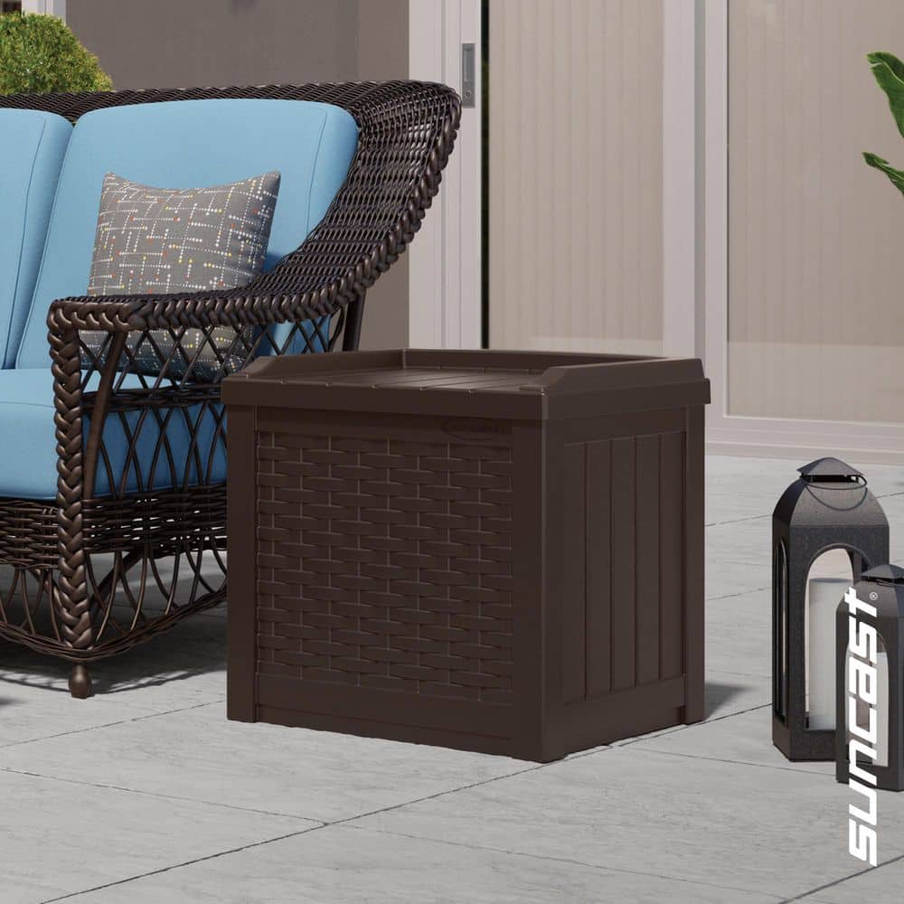 Deck Box Outdoor Suncast 22 Gal. Small Resin Deck Box With Storage Seat,  Wicker At Deck Boxes, image size:1000x1000