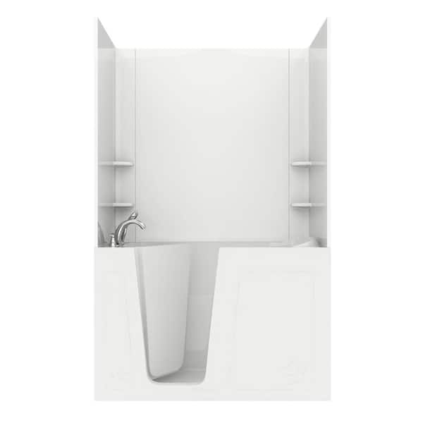 Rampart Nova Heated 5 ft. Walk-in Whirlpool and Air Bathtub with Flat Easy Up Adhesive Wall Surround in White