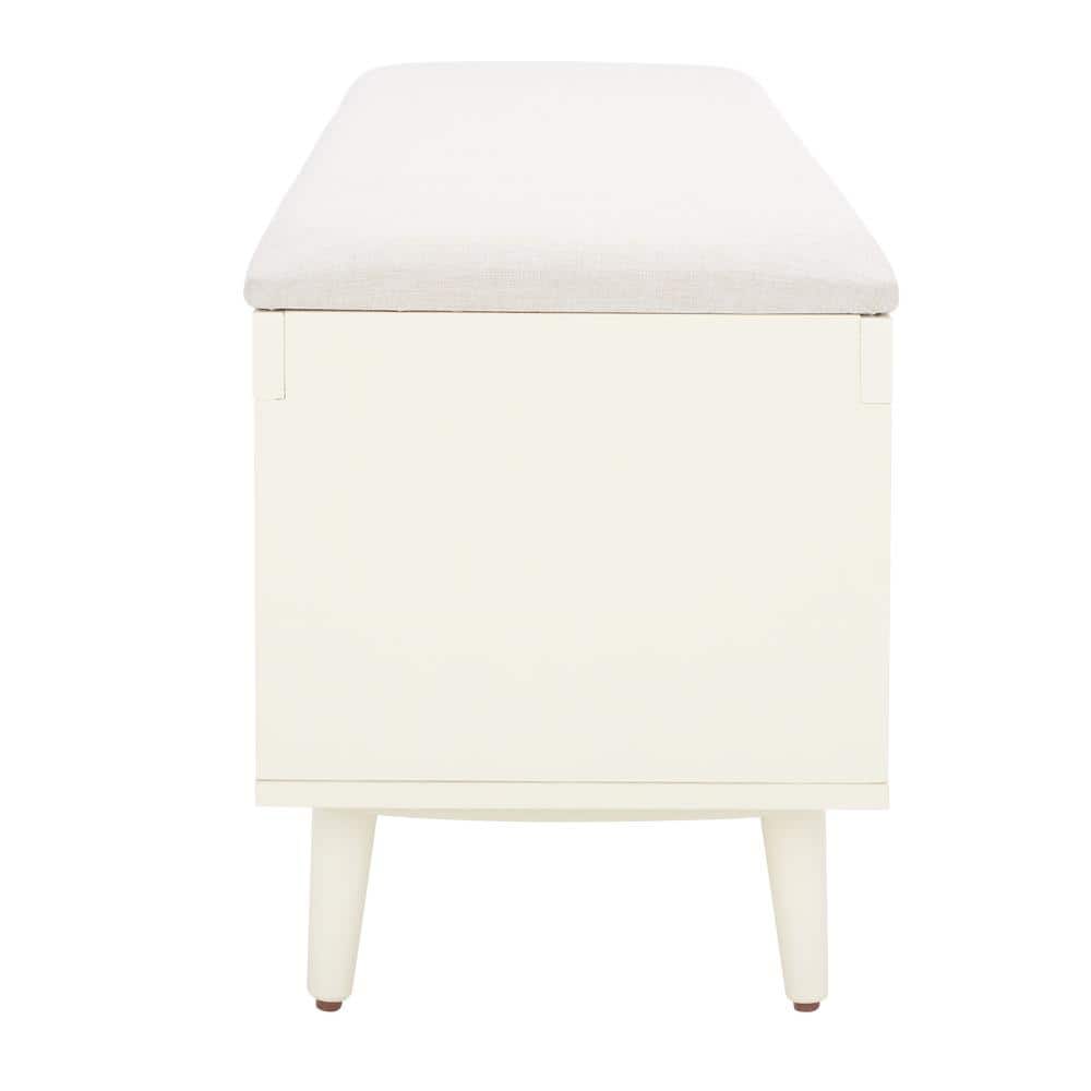 Nordic Natural Acacia Bench with Linen Cushion and Open Shelves