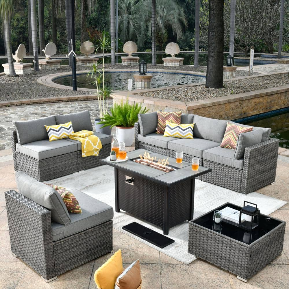 Hooowooo Messi Gray 8 Piece Wicker Outdoor Patio Conversation Sectional Sofa Set With A Metal 5114