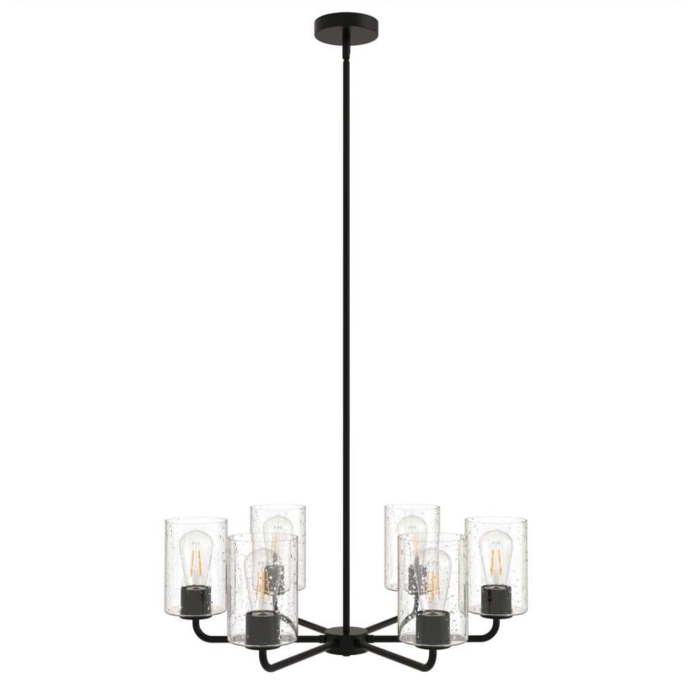 YANSUN 6-Light Black Transitional Chandelier with Glass Shade for