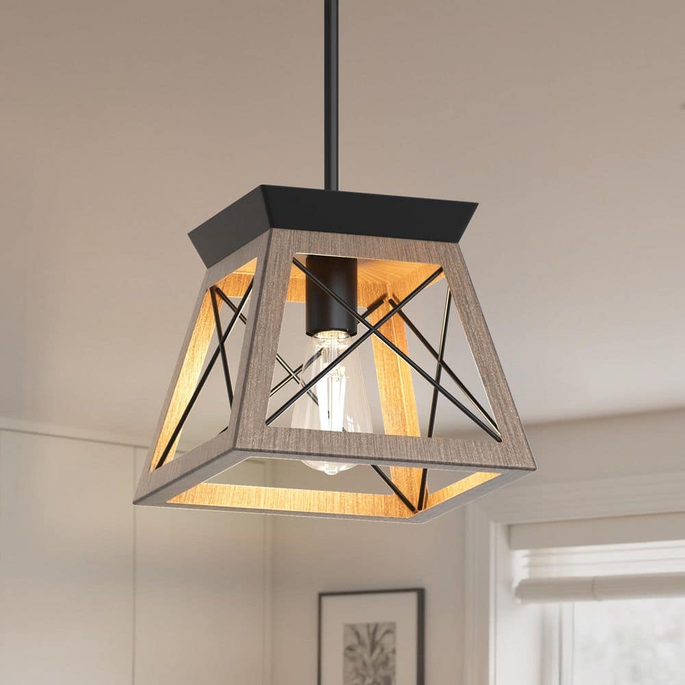 1-Light White Wood Grain Lantern Metal Pendant Light, Vintage Farmhouse Basket Chandelier for Bedroom, Kitchen price history on PriceWatchPro