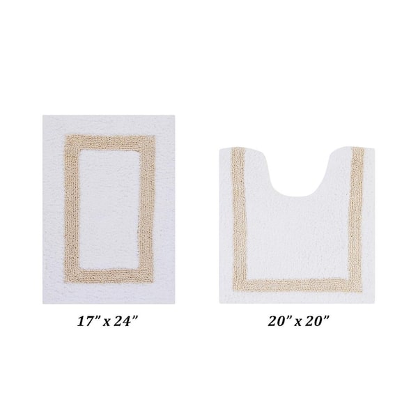 Better Trends Hotel Collection White/Sand 17 in. x 24 in. and 20 in. x 20 in. 100% Cotton 2 Piece Bath Rug Set