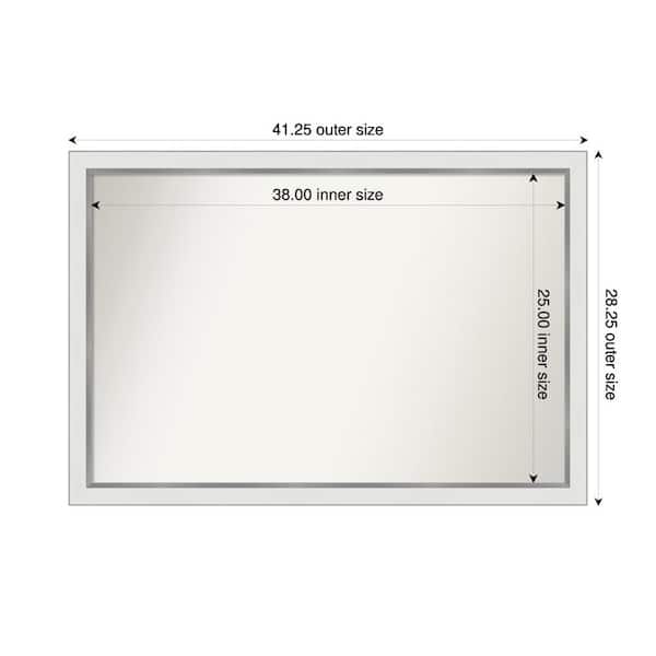 Amanti Art Medium Rectangle Satin White Silver Casual Mirror (28 in. H x 41 in. W)