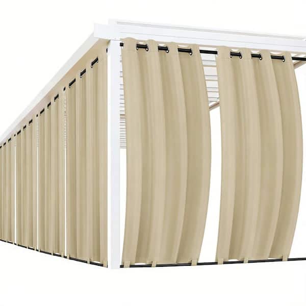 Outdoor Curtains for Patio 6-Panel Set, Windproof Privacy Drapes for Gazebo Pergola, Grommet Top & Tab Bottom, Cream