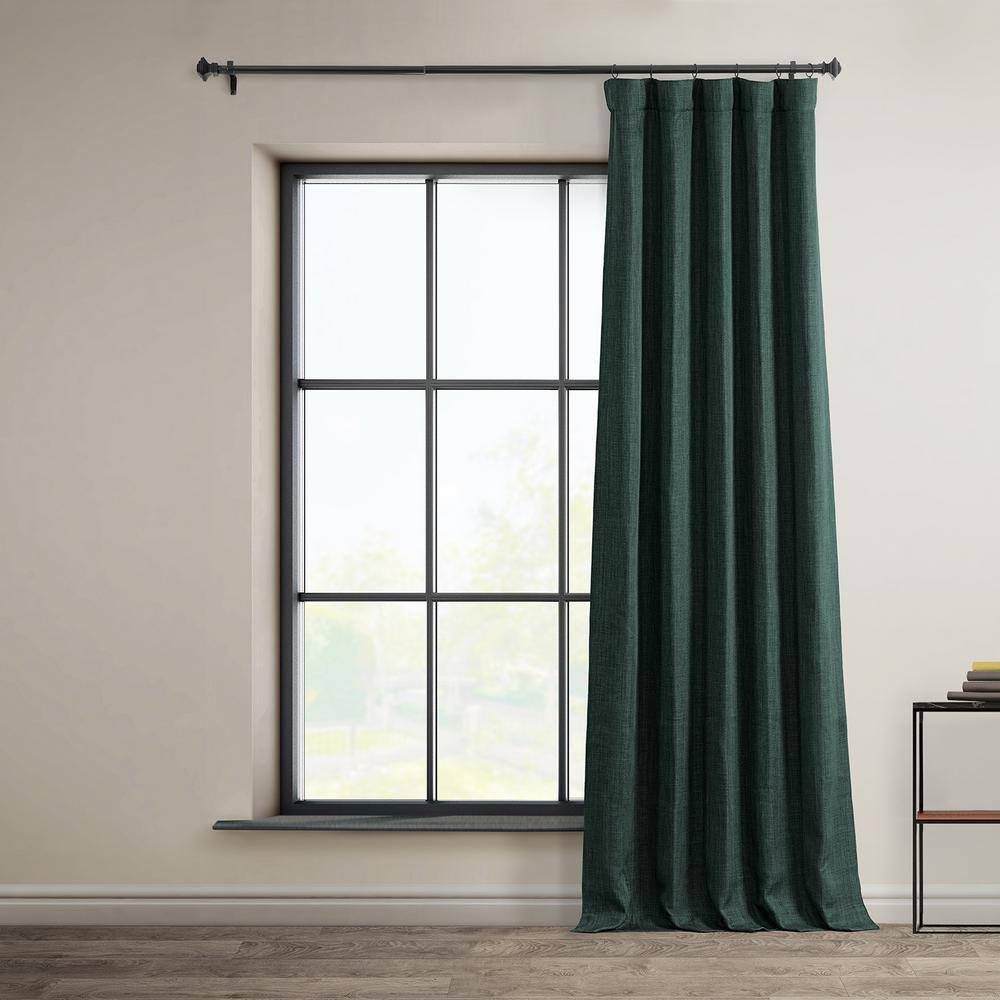 Focal Green Faux Linen Room Darkening Ground Length Drapes