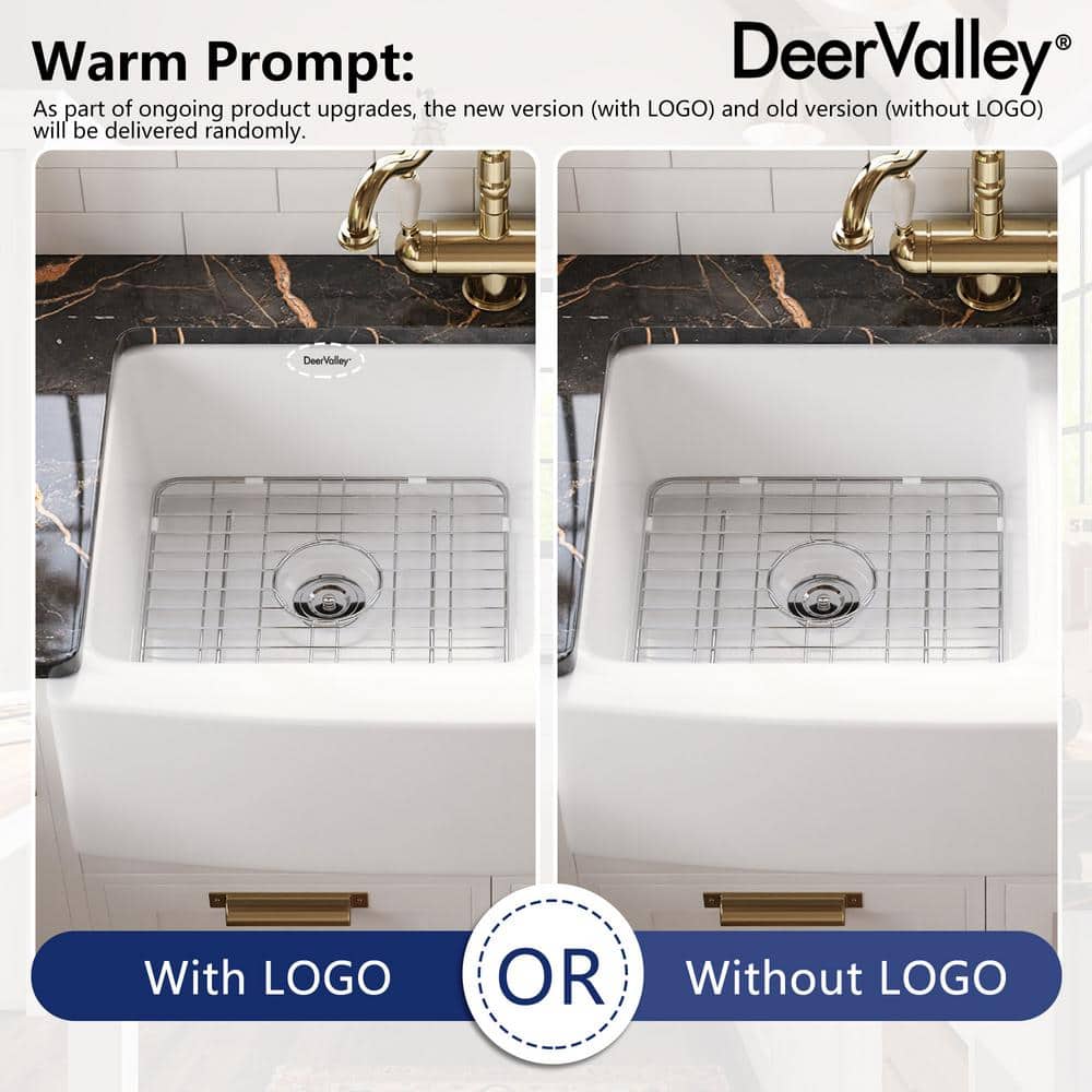 DeerValley 33" White Fireclay Double Bowl Farmhouse Sink
