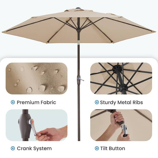 7 beige patio umbrella with tilt JEAREY 7.5ft Steel Outdoor Patio Market Umbrella with Tilt Crank in Beige