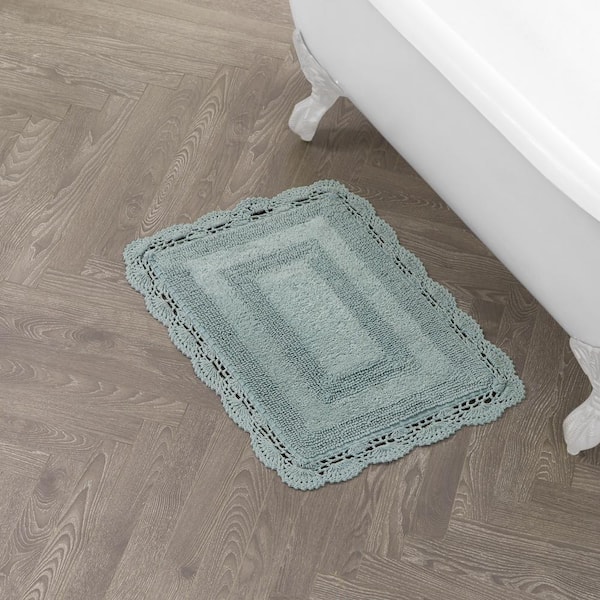 Crochet Aqua 17 in. x 24 in. Solid 100% Cotton Bath Rug