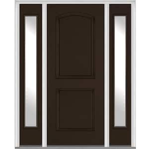 64.5 in. x 81.75 in. Left Hand Inswing 2-Panel Arch Painted Fiberglass Smooth Prehung Front Door with Sidelites