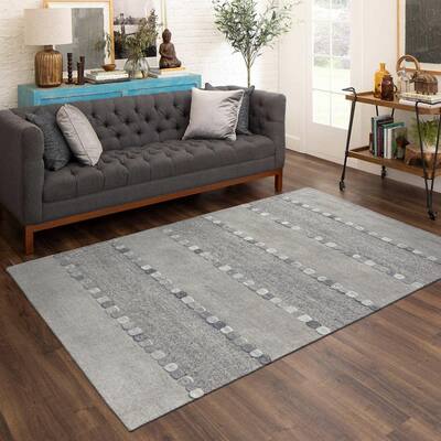 5'x8' Light Grey Hand Woven Modern Woolen Carpet