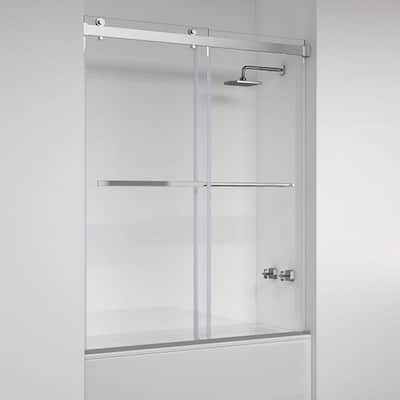 Spezia 60 in. W x 58 in. H Sliding Frameless Bathtub Door in Polished Chrome with Clear Tempered Glass