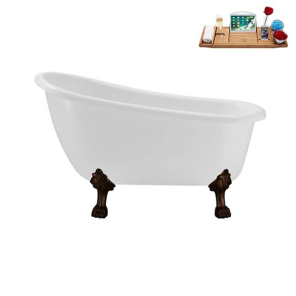 Streamline 53 in. Acrylic Clawfoot Non-Whirlpool Bathtub in Glossy White, Brushed Gold Drain And Matte Oil Rubbed Bronze Clawfeet