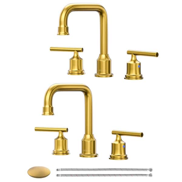 WOWOW 8 in. Widespread Double Handle Bathroom Faucet 3 Hole with Pop Up Drain and cUPC Hose in Gold (2 Packs)
