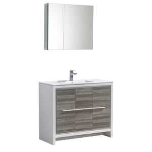 Allier Rio 40 in. Modern Bathroom Vanity in Ash Gray with Ceramic Vanity Top in White and Medicine Cabinet