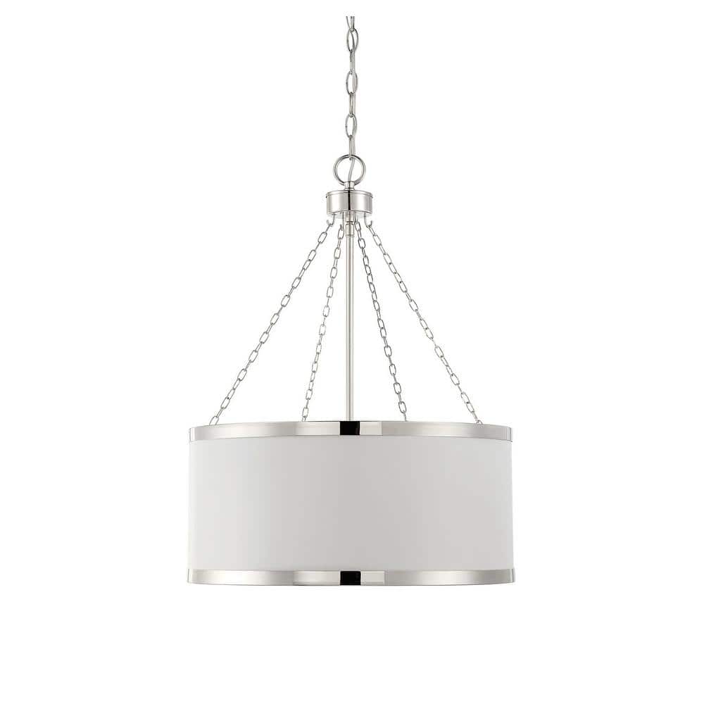 Delphi White Drum Pendant with Polished Nickel Accents