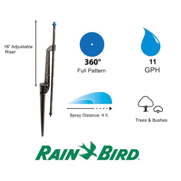 11 GPH Fan Spray, Close Coverage, Full Pattern Micro Spray on Adjustable Height Staked Riser