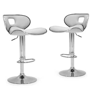 33.5 in. Adria White Faux Leather Chrome Frame Adjustable Height Bar Stool (Set of 2)