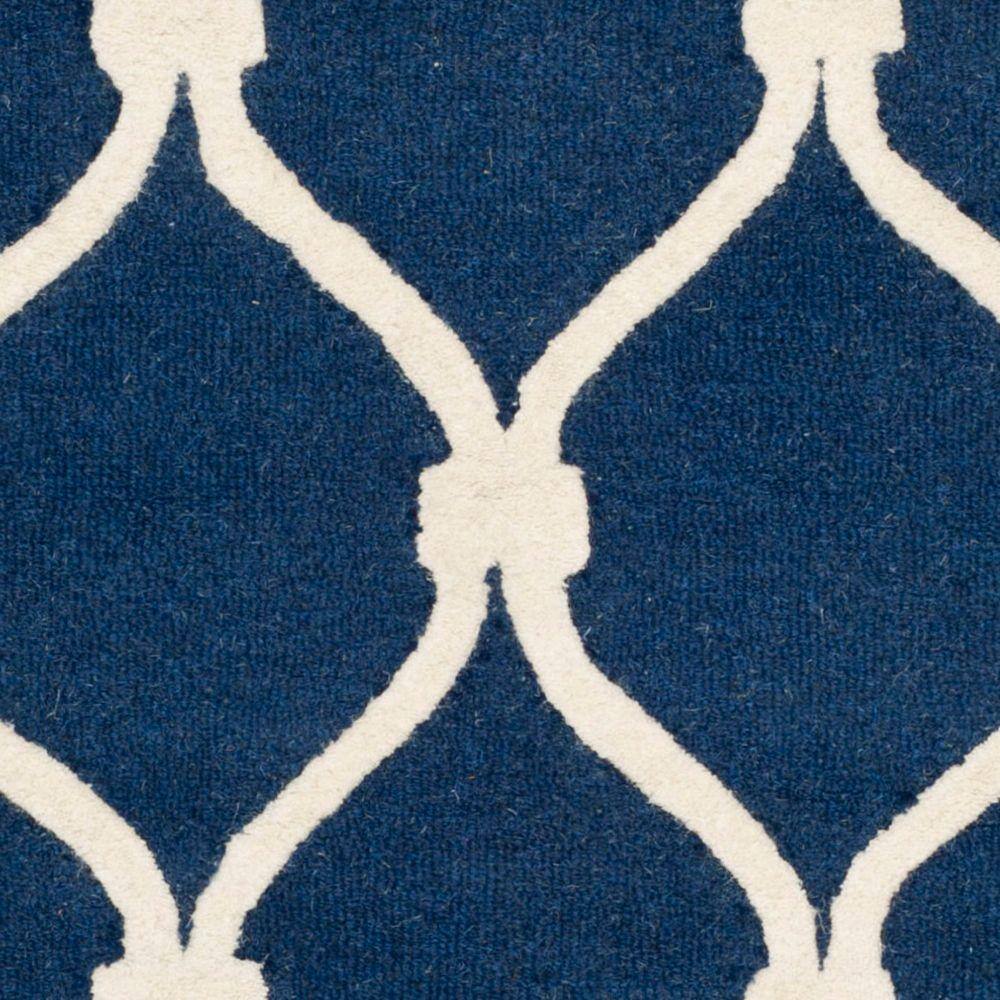 Hand-Tufted Geometric Navy/Ivory Wool Round Rug