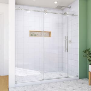 Enigma-X 68-72 in. W x 76 in. H Sliding Shower Door in Brushed Stainless Steel with Clear Glass